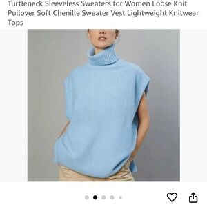 Light Blue Sleeveless Turtleneck Sweater Vest/Poncho